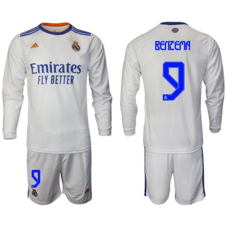 Fußballtrikots Real Madrid Benzema 9 Kinder Heim Trikotsatz 2021-2022 Langarm